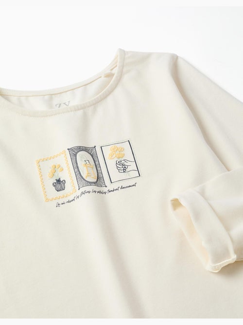 Maglietta in cotone a manica lunga con stampa floreale in rilievo - Kiabi