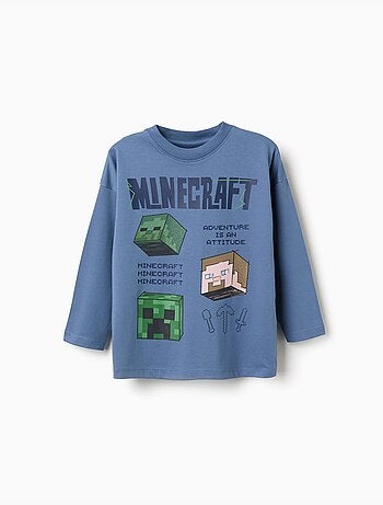 Maglietta in cotone a manica lunga con stampa frontale minecraft