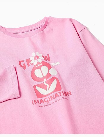 Maglietta in cotone a manica lunga con stampa imagination