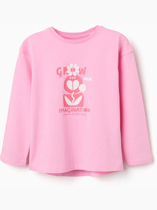 Maglietta in cotone a manica lunga con stampa imagination - Kiabi