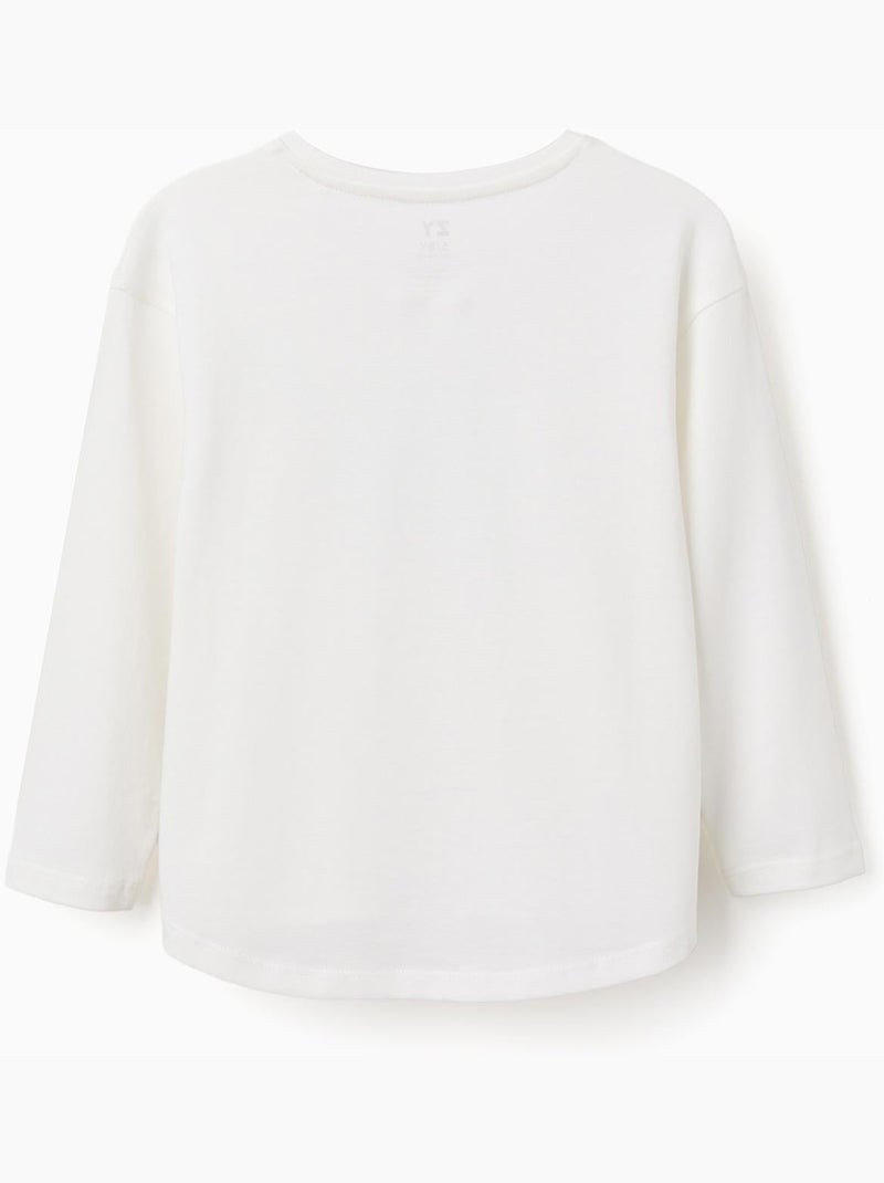 Maglietta in cotone a manica lunga con stampa in rilievo Bianco - Kiabi