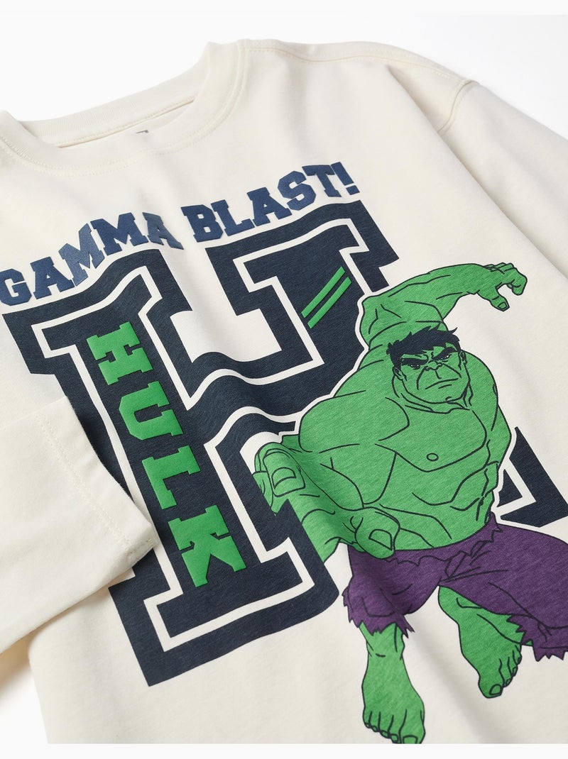 Maglietta in cotone a manica lunga con stampa in rilievo di Hulk Bianco - Kiabi