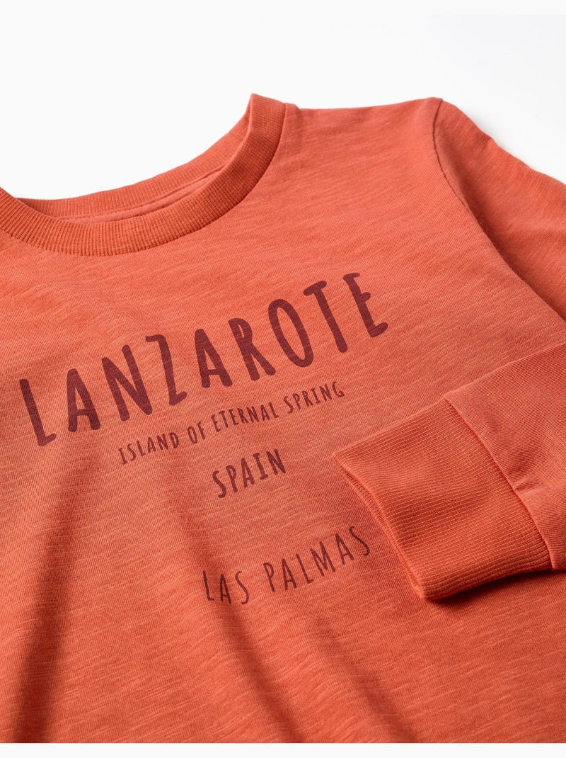 Maglietta in cotone a manica lunga con stampa lanzarote Arancione - Kiabi
