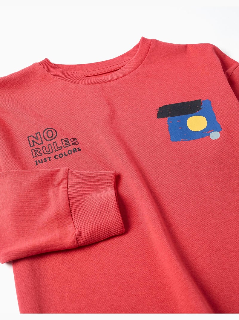 Maglietta in cotone a manica lunga con stampa no rules Rosso - Kiabi