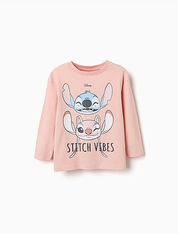 Maglietta in cotone a manica lunga con stampa stitch vibes