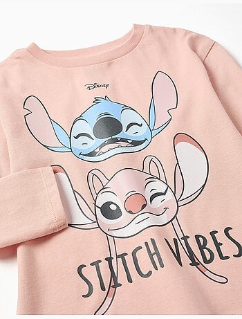 Maglietta in cotone a manica lunga con stampa stitch vibes