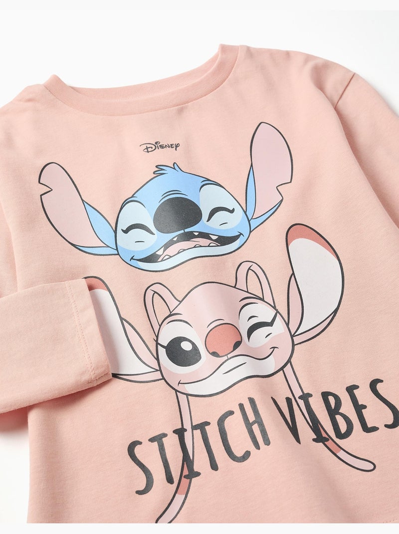 Maglietta in cotone a manica lunga con stampa stitch vibes Rosa chiaro - Kiabi