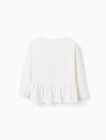 Maglietta in cotone a manica lunga con stitch e volant