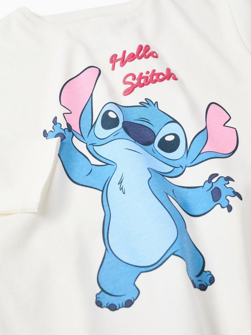Maglietta in cotone a manica lunga con stitch e volant Bianco - Kiabi