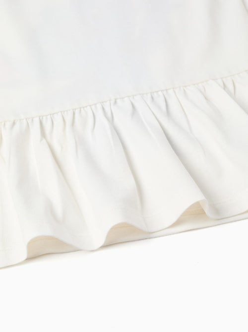 Maglietta in cotone a manica lunga con stitch e volant - Kiabi