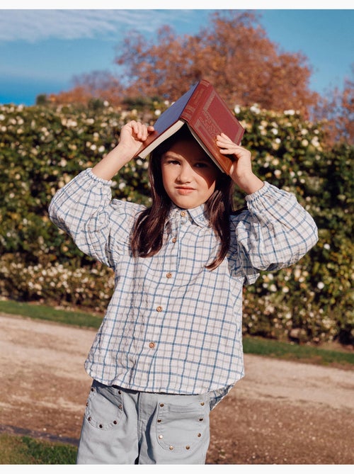 Maglietta in cotone a quadri con maniche puffy - Kiabi