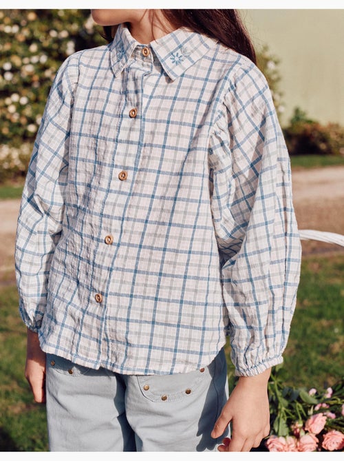 Maglietta in cotone a quadri con maniche puffy - Kiabi