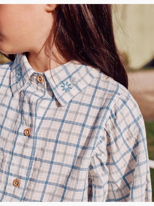 Maglietta in cotone a quadri con maniche puffy - Kiabi