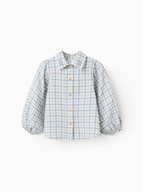 Maglietta in cotone a quadri con maniche puffy - Kiabi