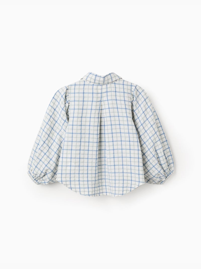 Maglietta in cotone a quadri con maniche puffy Verde chiaro - Kiabi