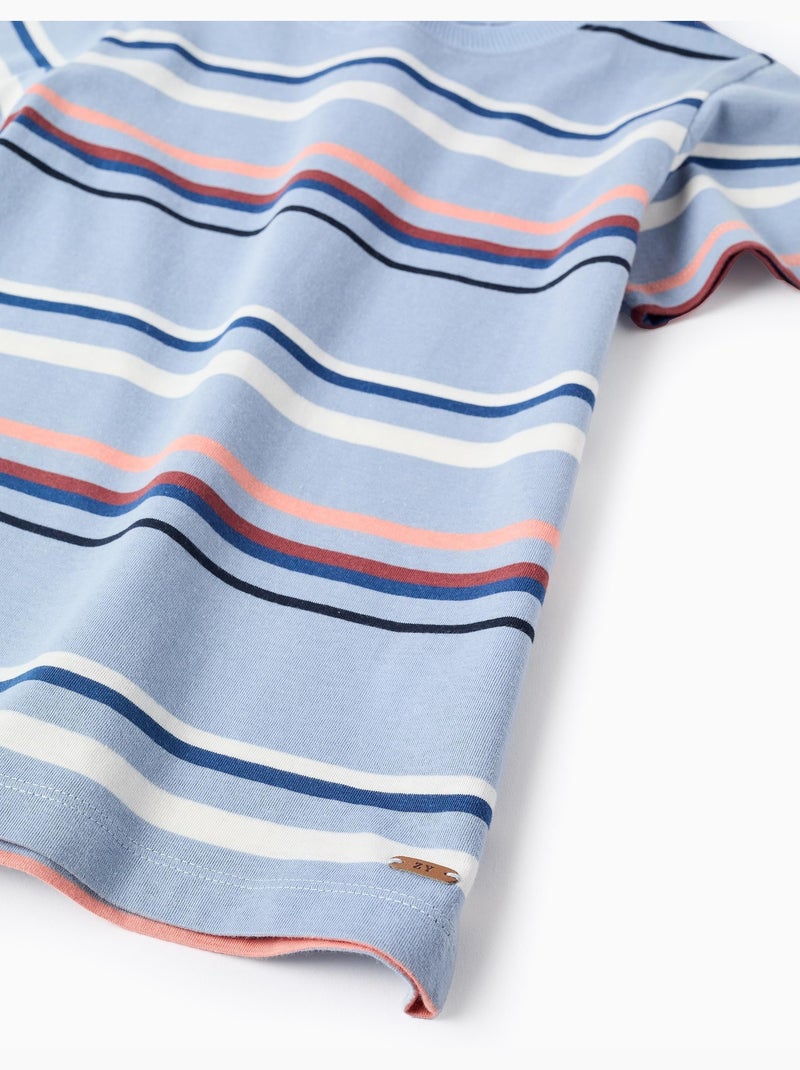 Maglietta in cotone a righe Blu chiaro - Kiabi
