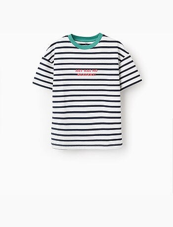 Maglietta in cotone a righe con stampa