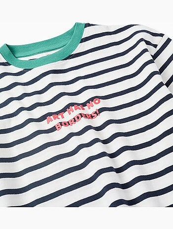 Maglietta in cotone a righe con stampa