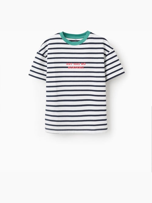 Maglietta in cotone a righe con stampa - Kiabi