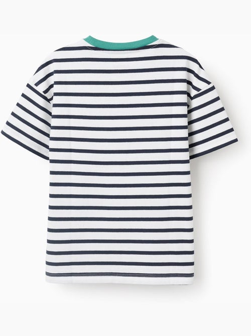 Maglietta in cotone a righe con stampa - Kiabi