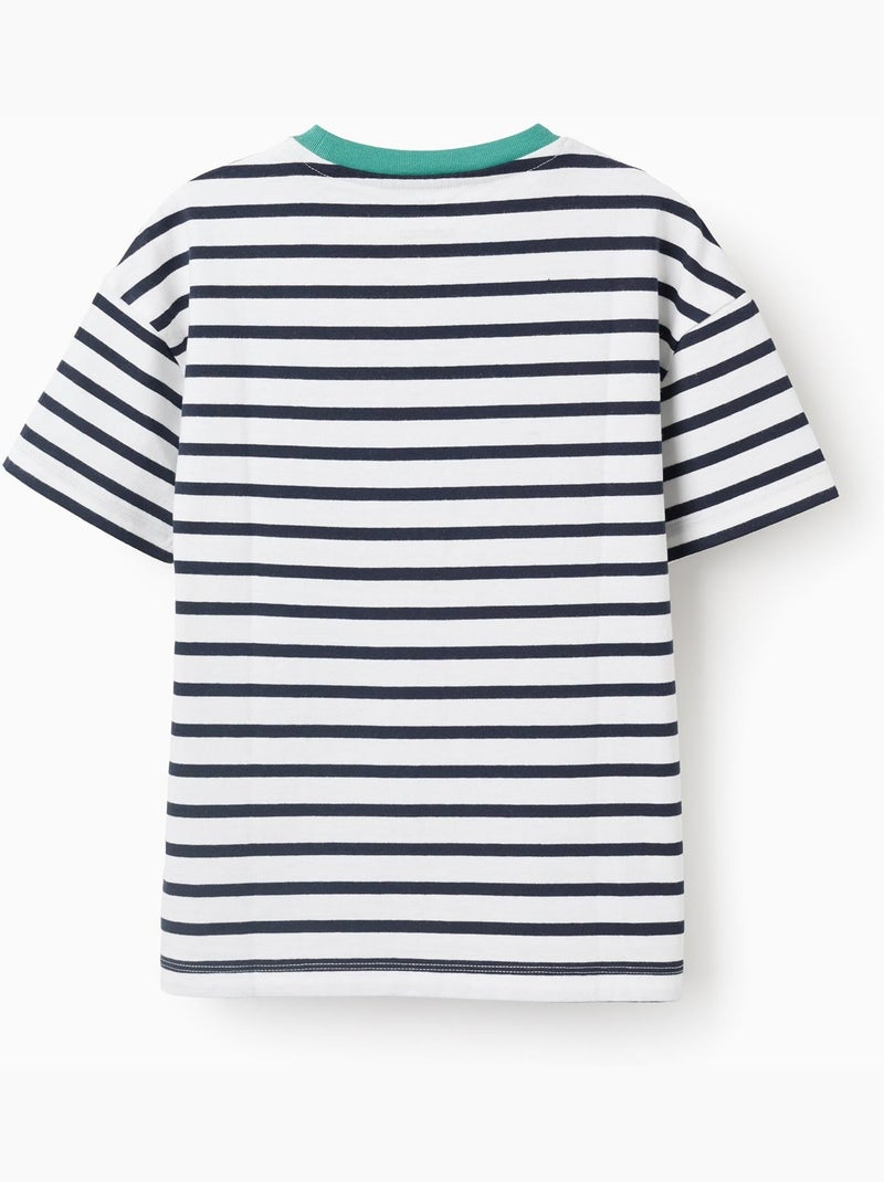 Maglietta in cotone a righe con stampa Bianco - Kiabi