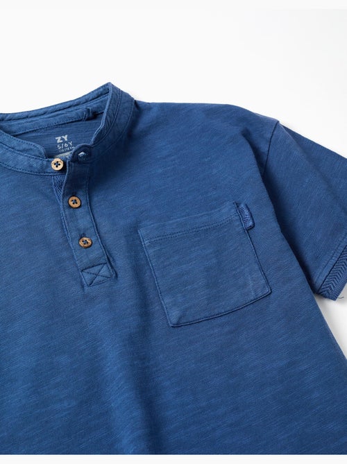 Maglietta in cotone con colletto mao e tasca - Kiabi