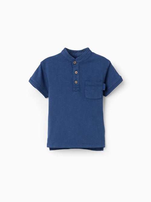 Maglietta in cotone con colletto mao e tasca - Kiabi