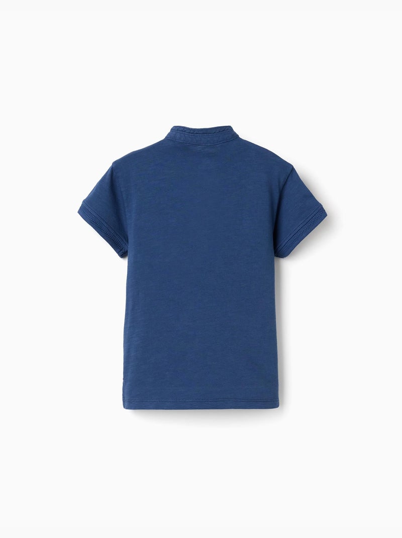 Maglietta in cotone con colletto mao e tasca Blu scuro - Kiabi