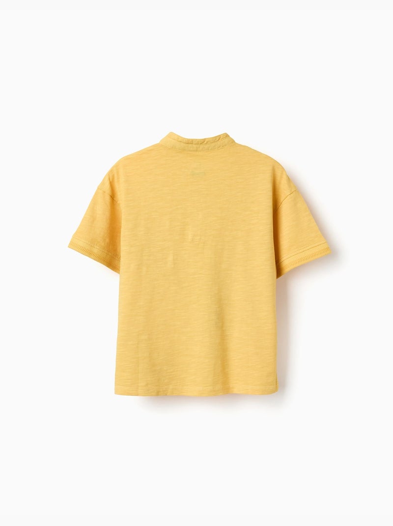 Maglietta in cotone con colletto mao e tasca Giallo scuro - Kiabi