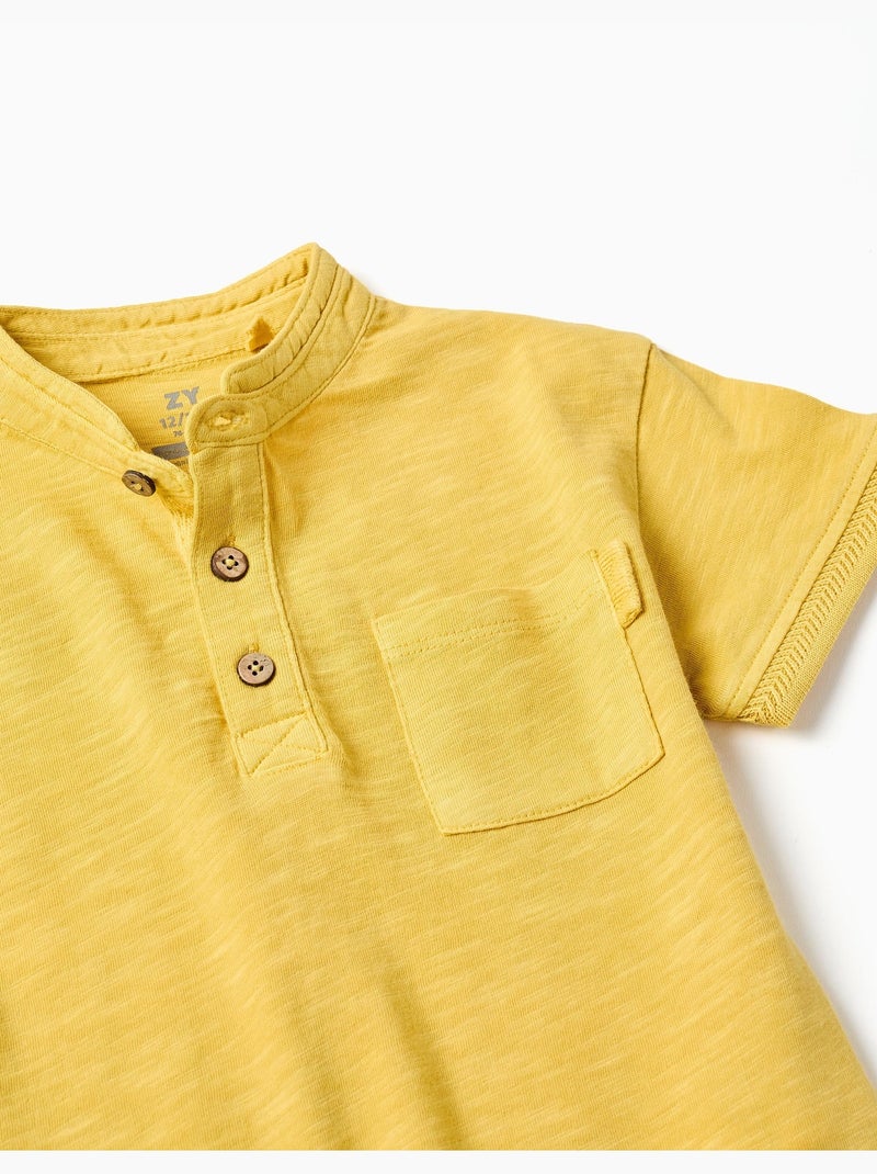 Maglietta in cotone con colletto mao e tasca Giallo scuro - Kiabi