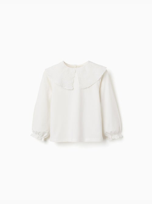 Maglietta in cotone con colletto maxi con ricamo inglese - Kiabi Maglietta in cotone con colletto maxi con ricamo inglese - Kiabi