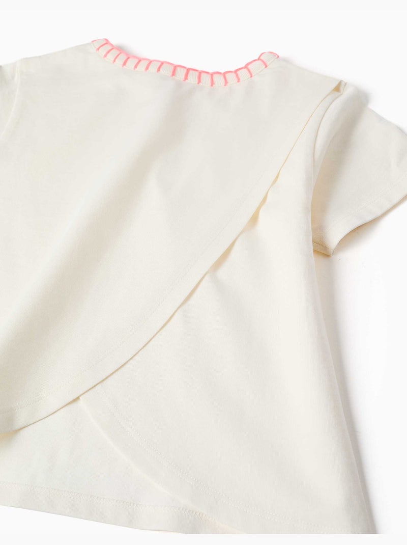 Maglietta in cotone con colletto ricamato Beige chiaro - Kiabi