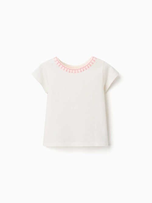 Maglietta in cotone con colletto ricamato - Kiabi