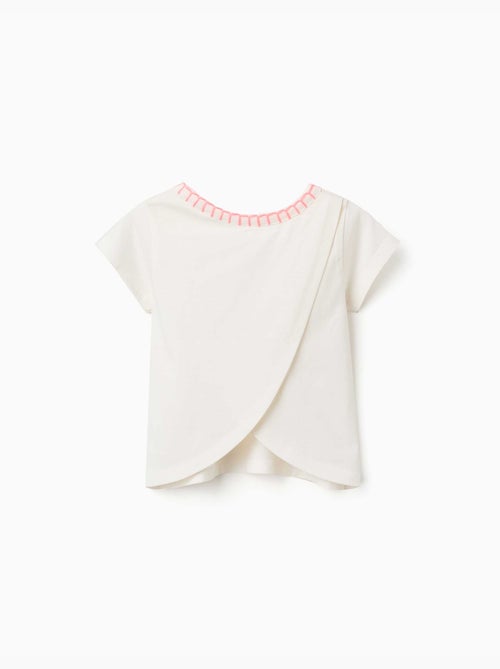 Maglietta in cotone con colletto ricamato - Kiabi