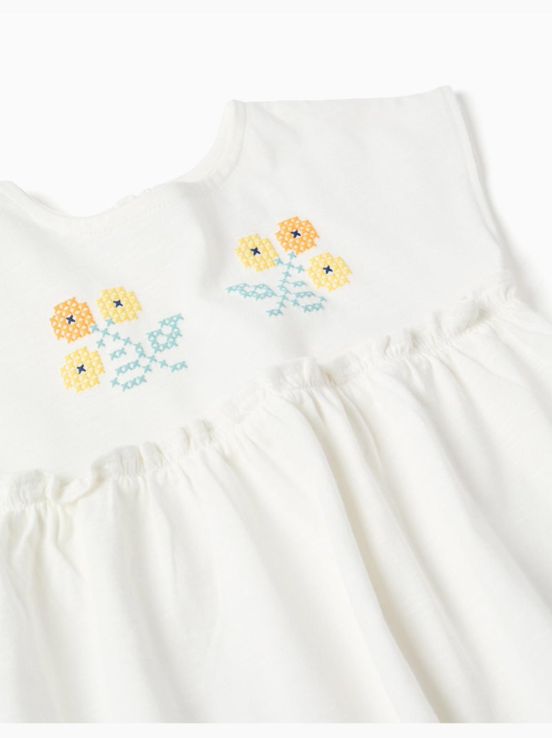 Maglietta in cotone con fiori + pantaloncini in denim Beige chiaro - Kiabi