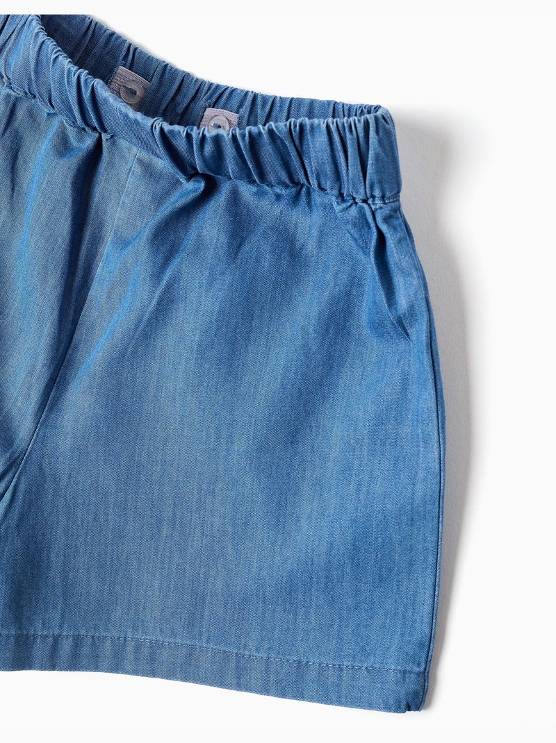 Maglietta in cotone con fiori + pantaloncini in denim Beige chiaro - Kiabi