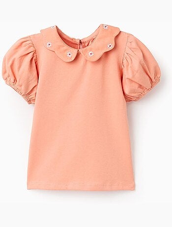 Maglietta in cotone con fiori ricamati