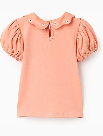 Maglietta in cotone con fiori ricamati