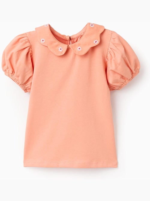 Maglietta in cotone con fiori ricamati - Kiabi