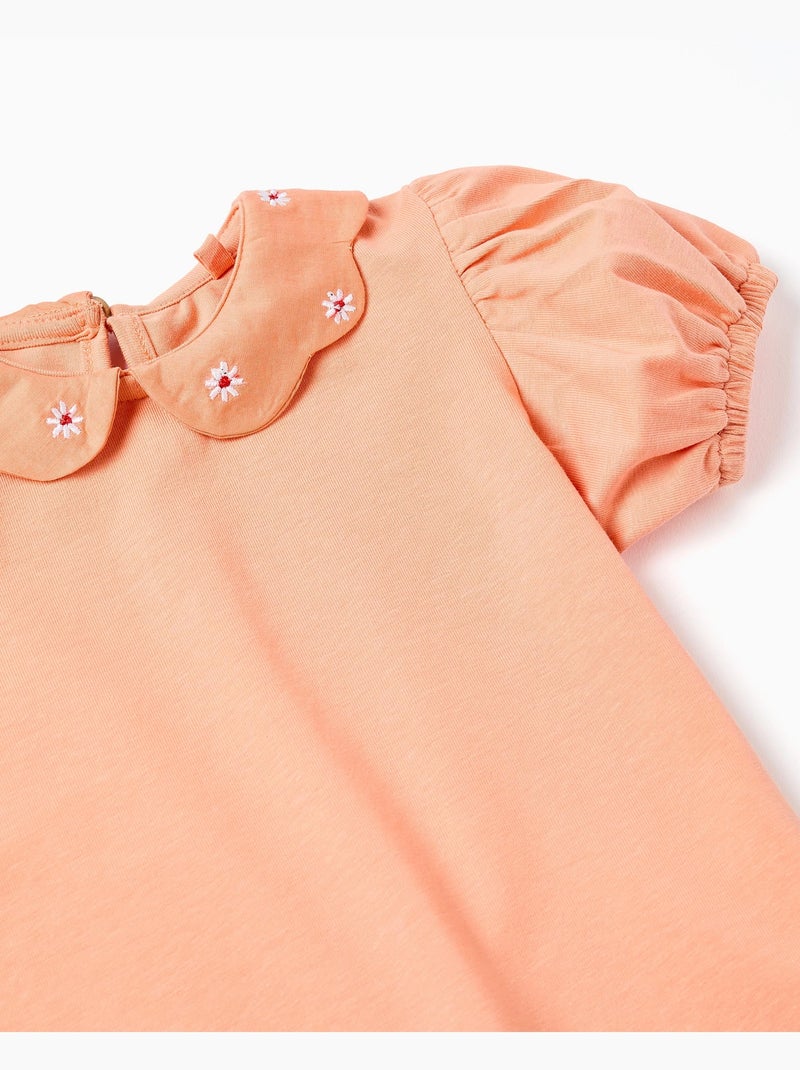 Maglietta in cotone con fiori ricamati Arancione chiaro - Kiabi