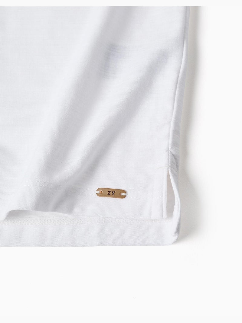 Maglietta in cotone con jacquard Bianco - Kiabi
