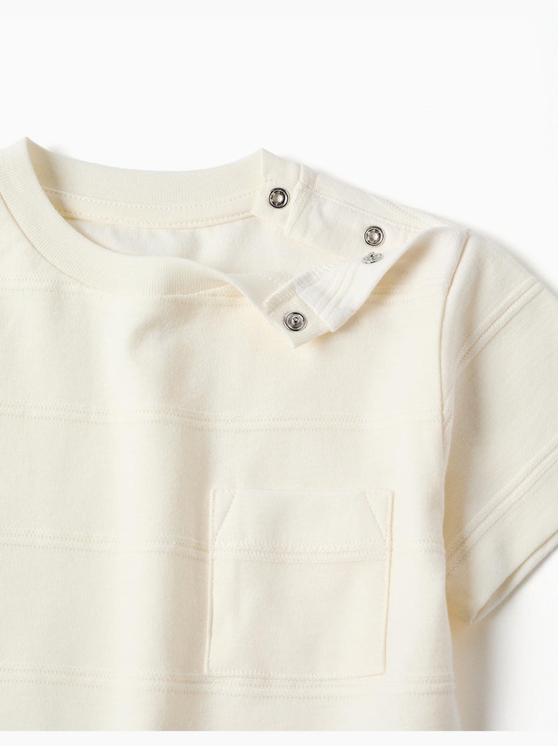 Maglietta in cotone con linee in rilievo e tasca Bianco - Kiabi