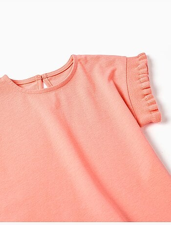 Maglietta in cotone con maniche arricciate
