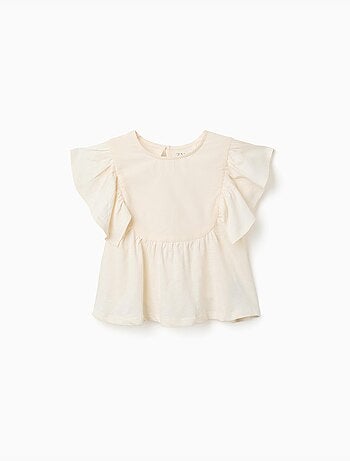 Maglietta in cotone con maniche arricciate