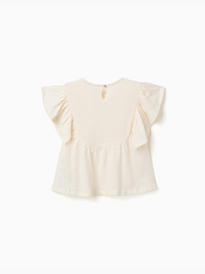Maglietta in cotone con maniche arricciate Beige chiaro - Kiabi