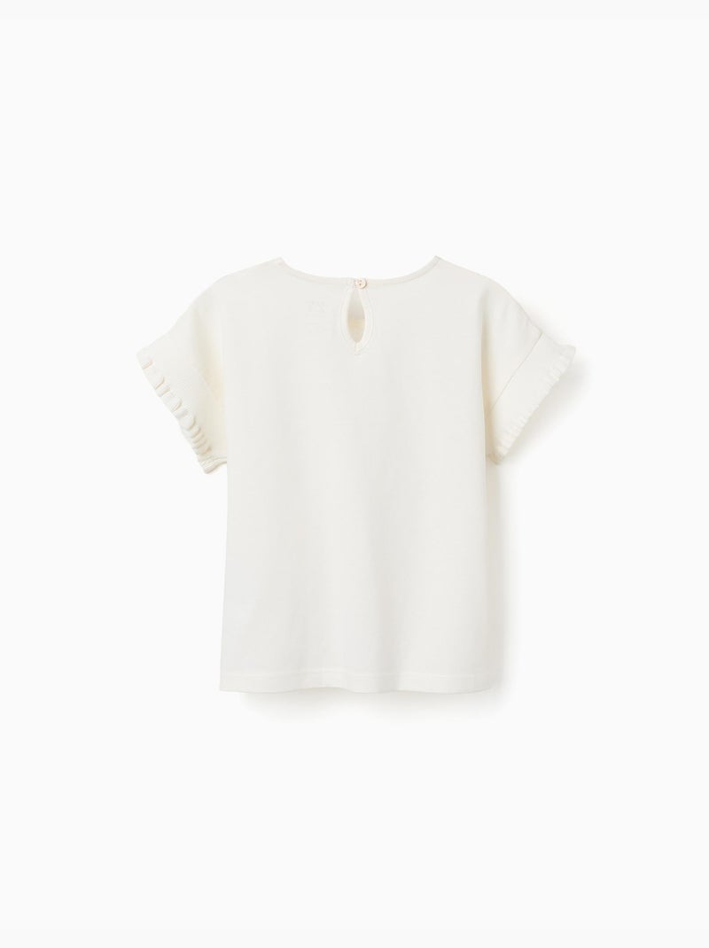 Maglietta in cotone con maniche arricciate Bianco - Kiabi