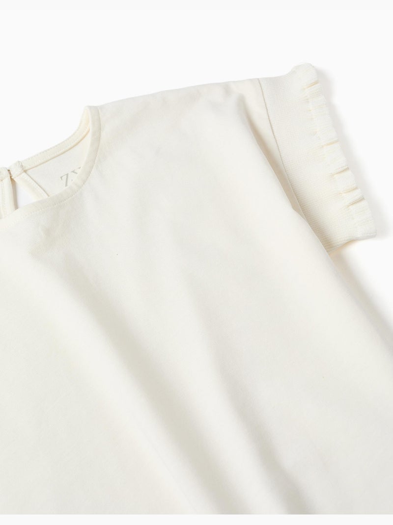 Maglietta in cotone con maniche arricciate Bianco - Kiabi