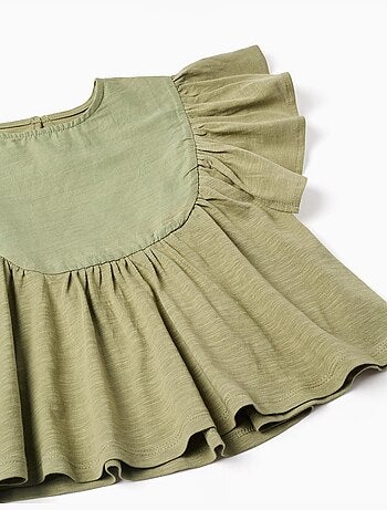 Maglietta in cotone con maniche arricciate