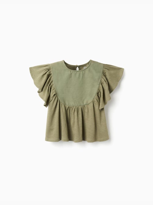 Maglietta in cotone con maniche arricciate - Kiabi