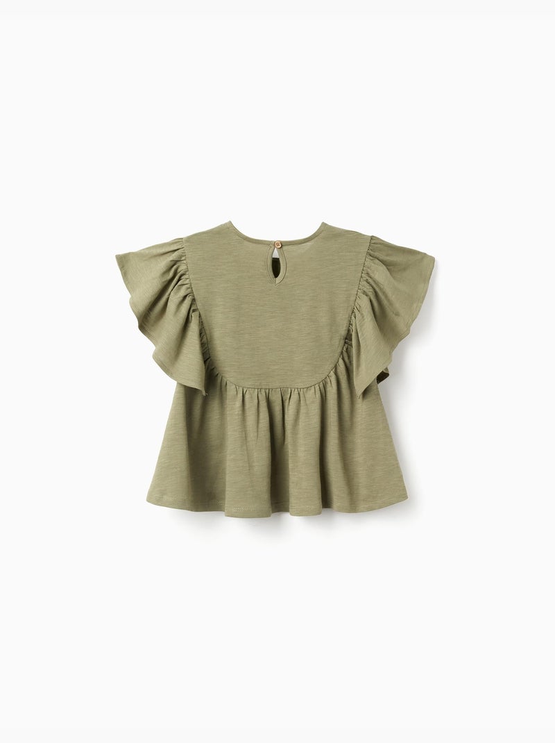 Maglietta in cotone con maniche arricciate Verde scuro - Kiabi